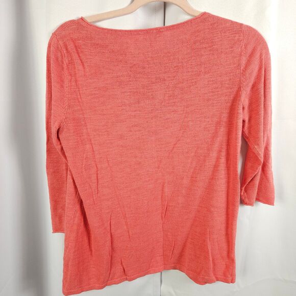 J Jill Womens XS Misses Pink Round Neck Linen Blend 3/4 Sleeve Blouse - Picture 4 of 7